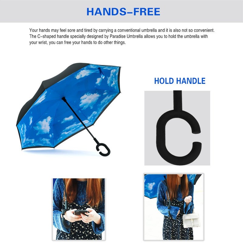 SIEPASA Spar. Saa Double Layer Inverted Umbrella with C-Shaped Handle, Anti-UV Waterproof Windproof Straight Umbrella for Car Rain Outdoor Use - Image 5